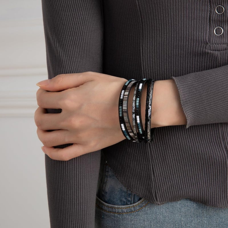 Rantanto Braid Leather Wrap Bracelet Trendy Stackable Crystal Cuff Boho Gold Heart Bracelet Jewelry Gift For Women - Image 3